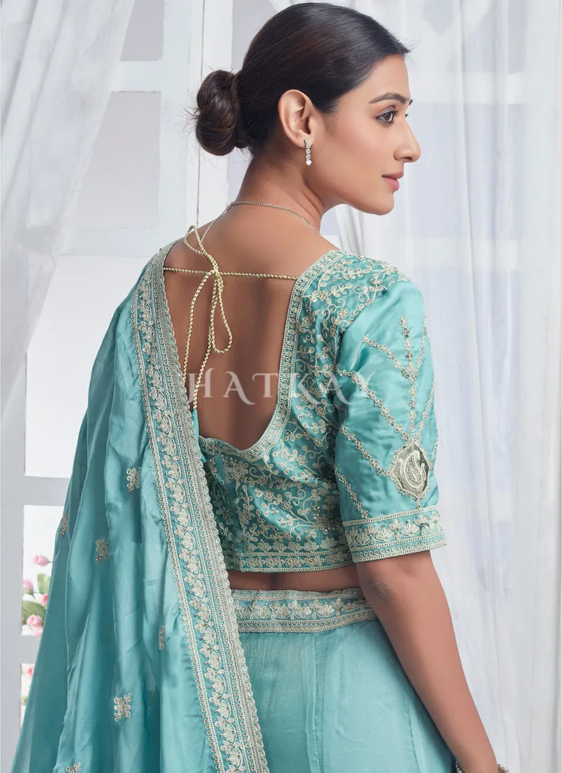 Light Blue Embroidered Wedding Lehenga Choli