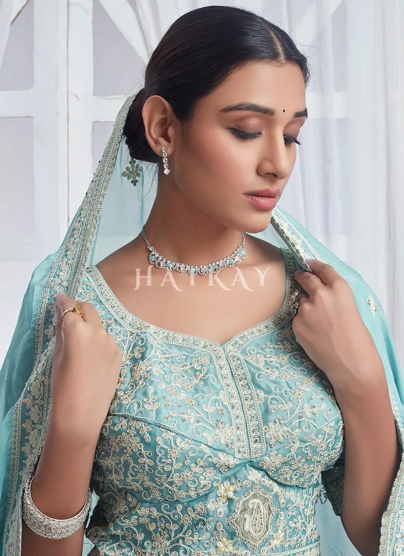 Light Blue Embroidered Wedding Lehenga Choli