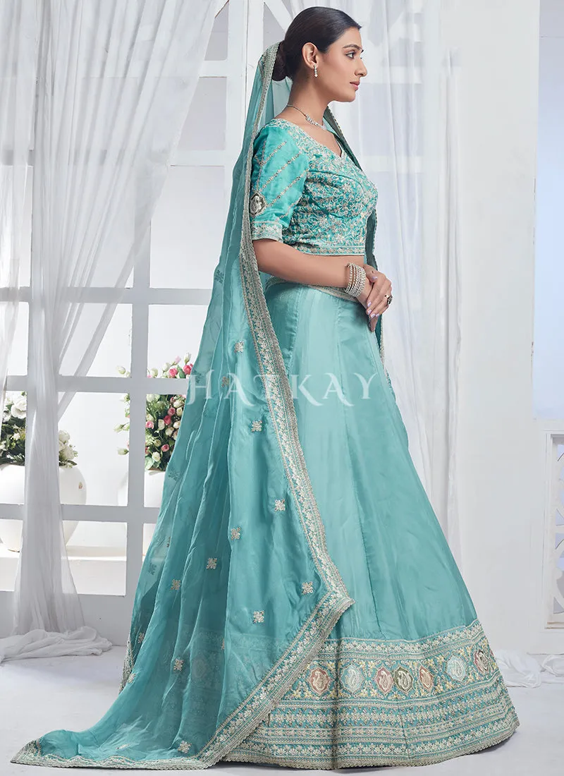 Light Blue Embroidered Wedding Lehenga Choli
