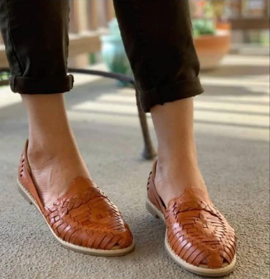 Light Brownies Leather Huarache Flat Sandals
