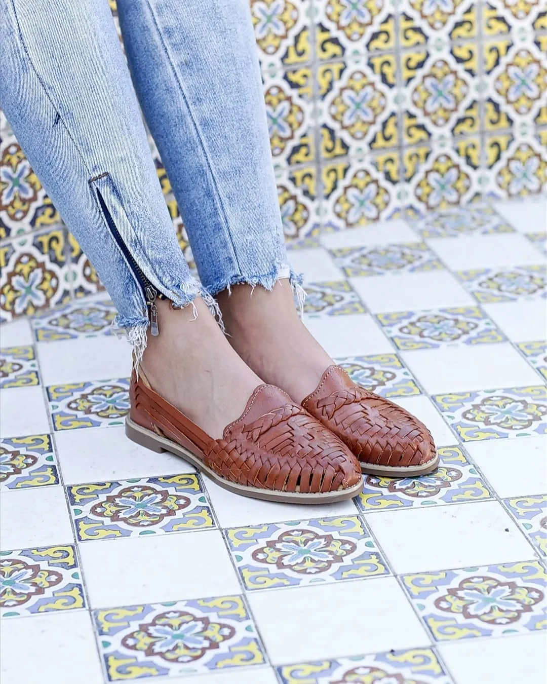 Light Brownies Leather Huarache Flat Sandals
