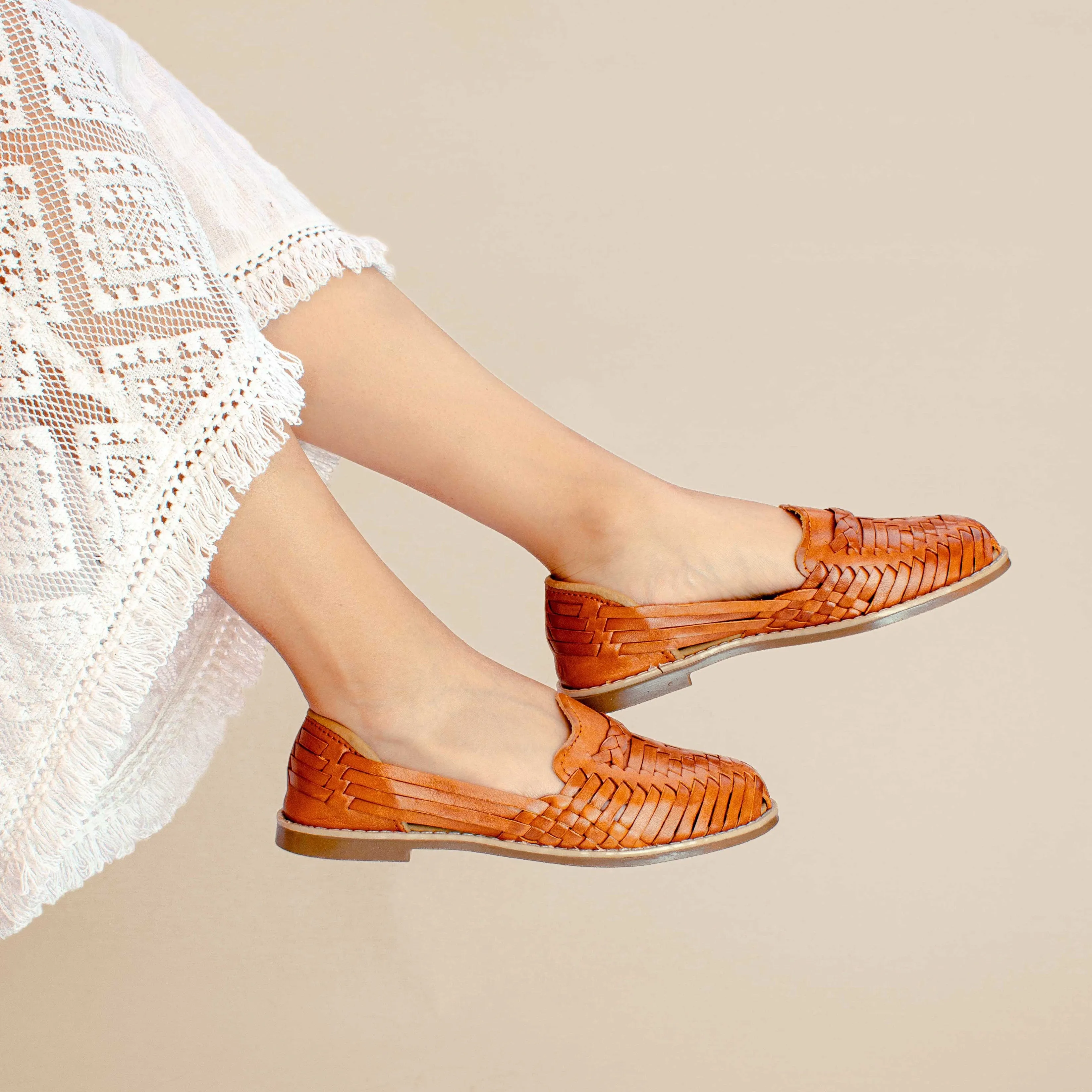 Light Brownies Leather Huarache Flat Sandals