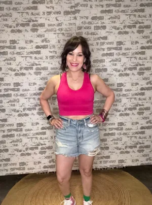 Light Denim High Rise Mom Shorts