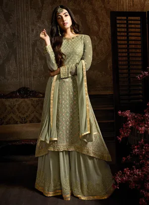 Light Green Embroidered Indo Western Style Sharara Suit