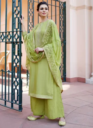Light Green Kashmiri Embroidered Designer Palazzo Suit