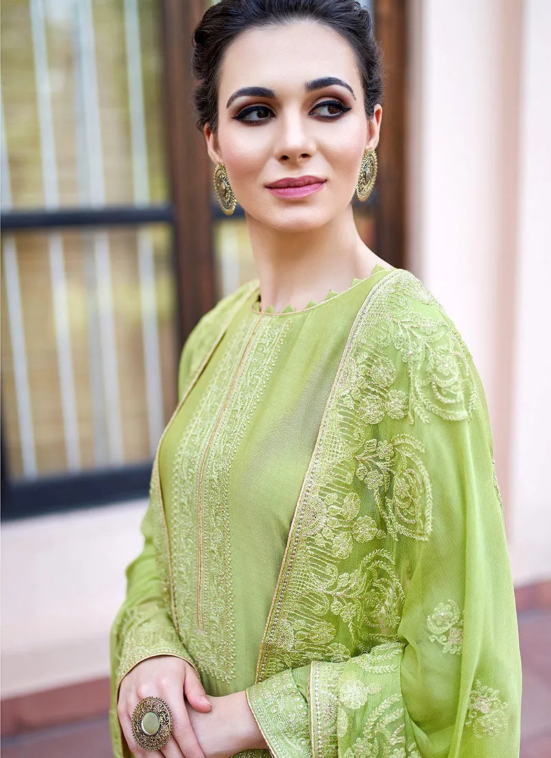 Light Green Kashmiri Embroidered Designer Palazzo Suit