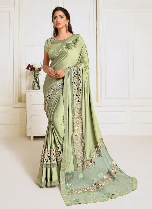 Light Green Sequence Embroidered Designer Saree