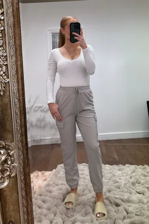 Light Grey Cuffed Hem Cargo Trousers - Rain