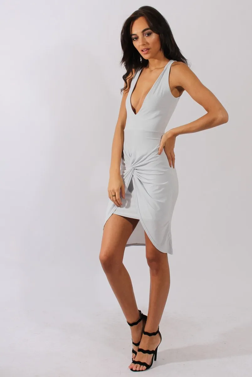 Light Grey Tie Knot Front Slinky Dress - Robin