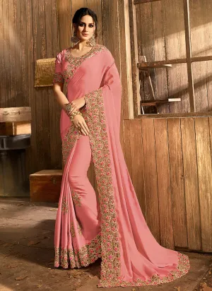 Light Pink With Golden Pallu Embroidered Traditional Saree
