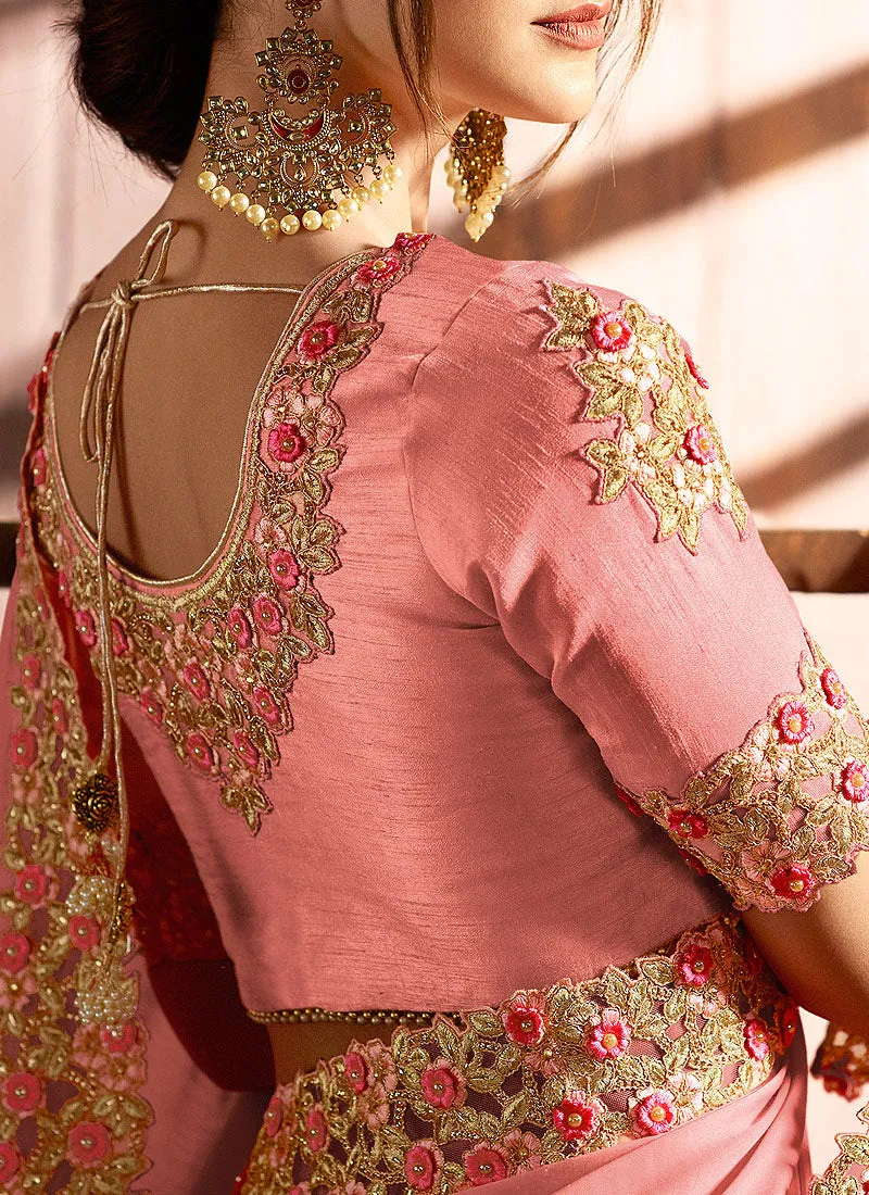 Light Pink With Golden Pallu Embroidered Traditional Saree
