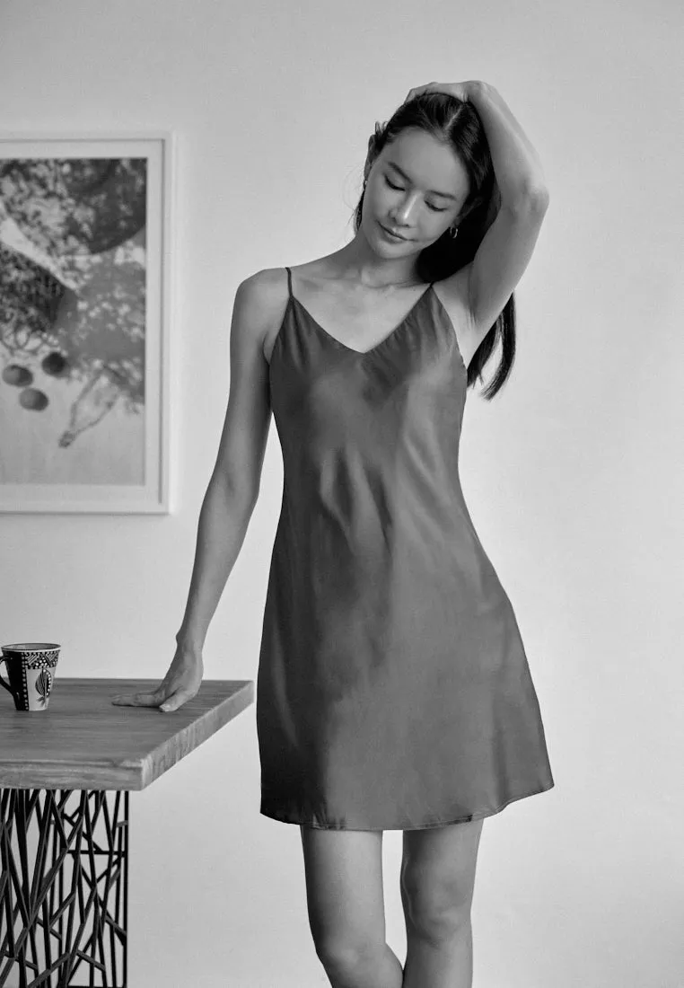 LIGHT SATIN SILK SLIP DRESS TEAL GREEN