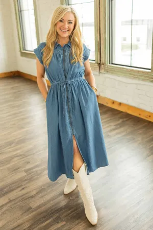 LILA LIGHT DENIM MIDI ZIP FRONT DRESS