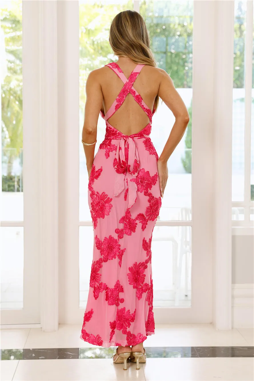 Lime Light Mesh Halter Maxi Dress Pink