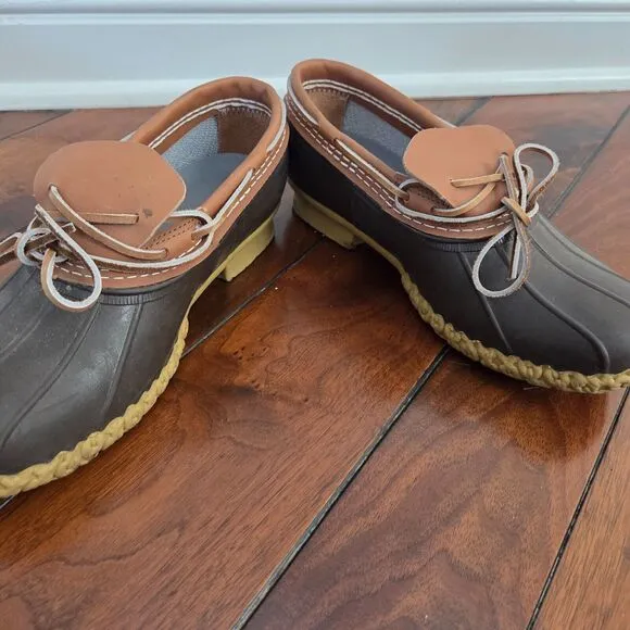LL Bean Boots Mens Sz 10 W Wide Brown Duck Boots Low Top Waterproof Excellent