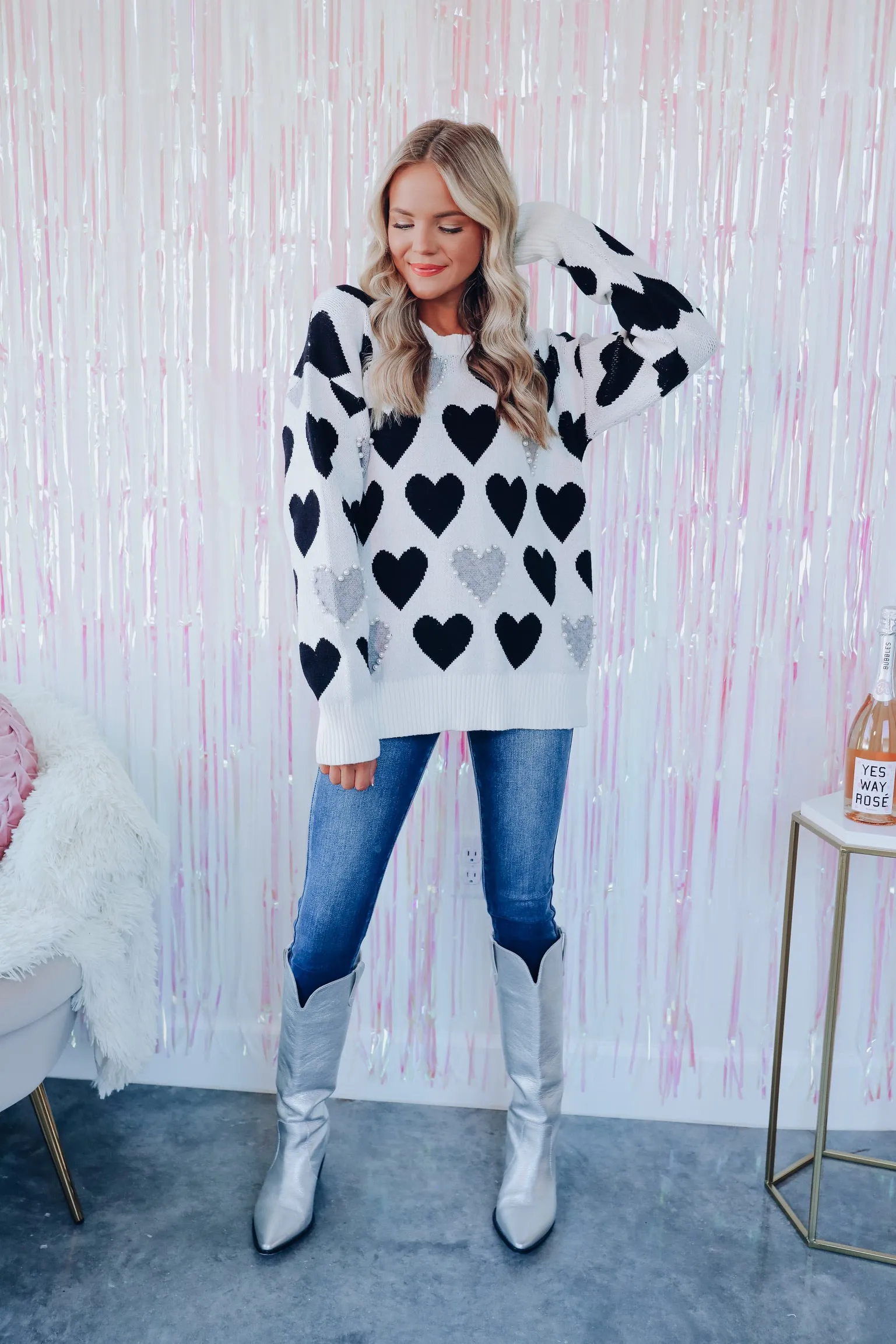 Love Is In The Air Heart Sweater - Black