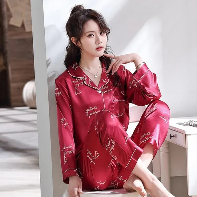 Lovers Winter Pajamas Couples Unisex Silk Sleepwear Soft Pyjama Sets Nightgown Women Pajama Sets Long Sleeve Men Lounge Pijamas