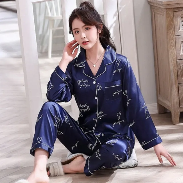 Lovers Winter Pajamas Couples Unisex Silk Sleepwear Soft Pyjama Sets Nightgown Women Pajama Sets Long Sleeve Men Lounge Pijamas
