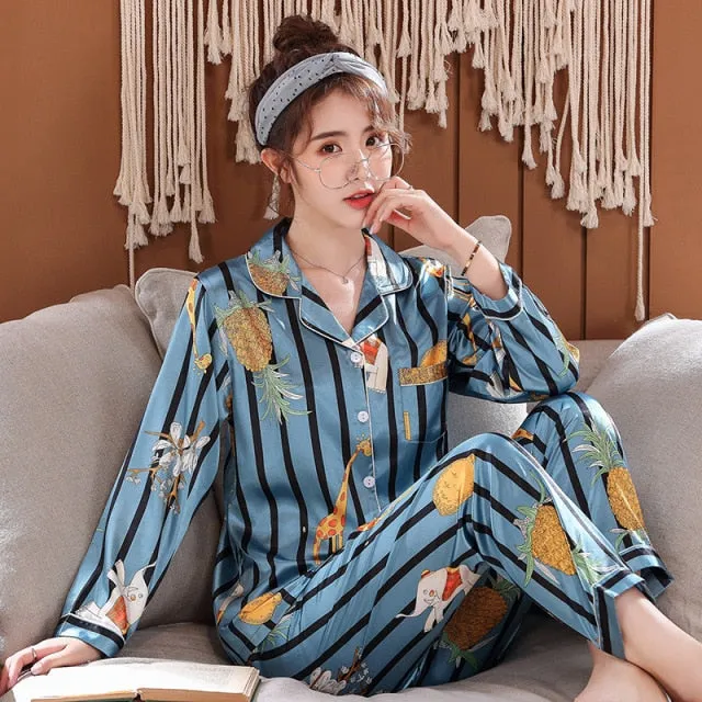 Lovers Winter Pajamas Couples Unisex Silk Sleepwear Soft Pyjama Sets Nightgown Women Pajama Sets Long Sleeve Men Lounge Pijamas