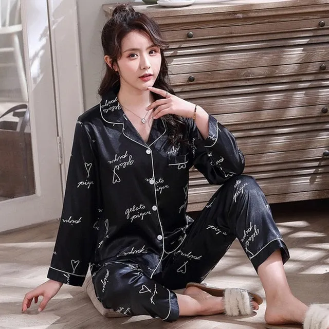 Lovers Winter Pajamas Couples Unisex Silk Sleepwear Soft Pyjama Sets Nightgown Women Pajama Sets Long Sleeve Men Lounge Pijamas