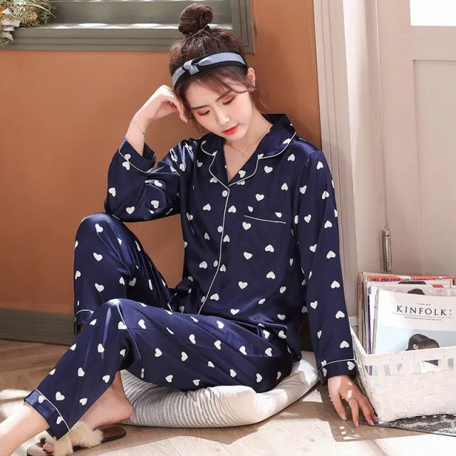 Lovers Winter Pajamas Couples Unisex Silk Sleepwear Soft Pyjama Sets Nightgown Women Pajama Sets Long Sleeve Men Lounge Pijamas