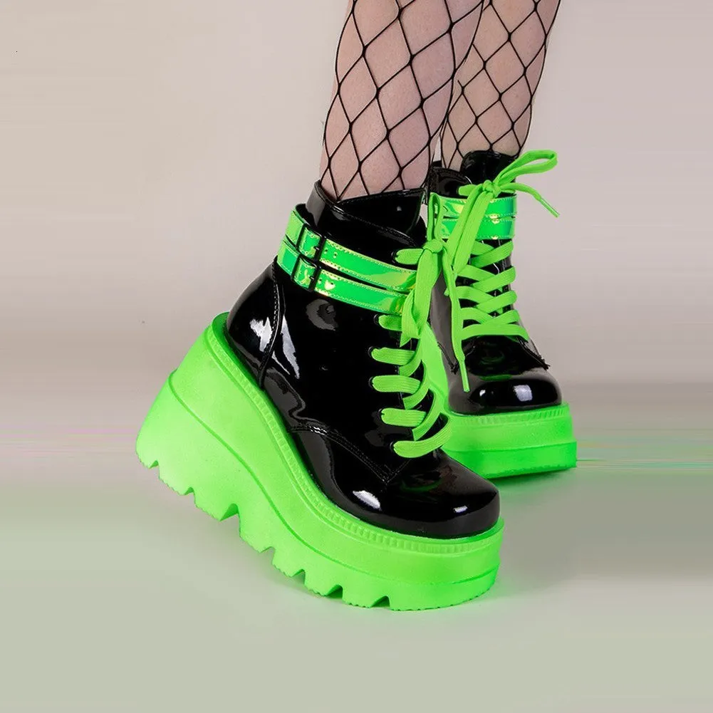 Luminous Envy' Neon Green Demonia Platform Boots