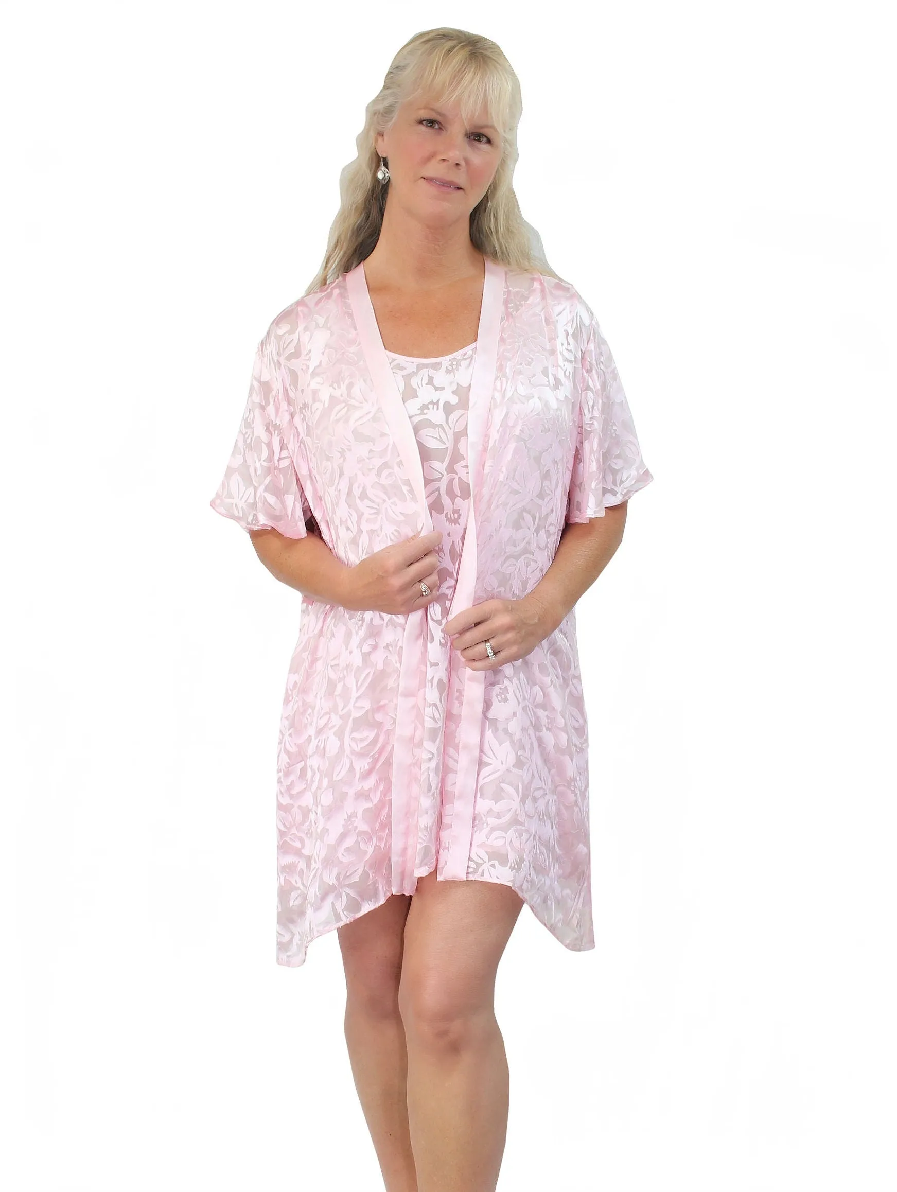 Luxury Nightgown and Robe Set Silk Burnout Short Peignoir Set