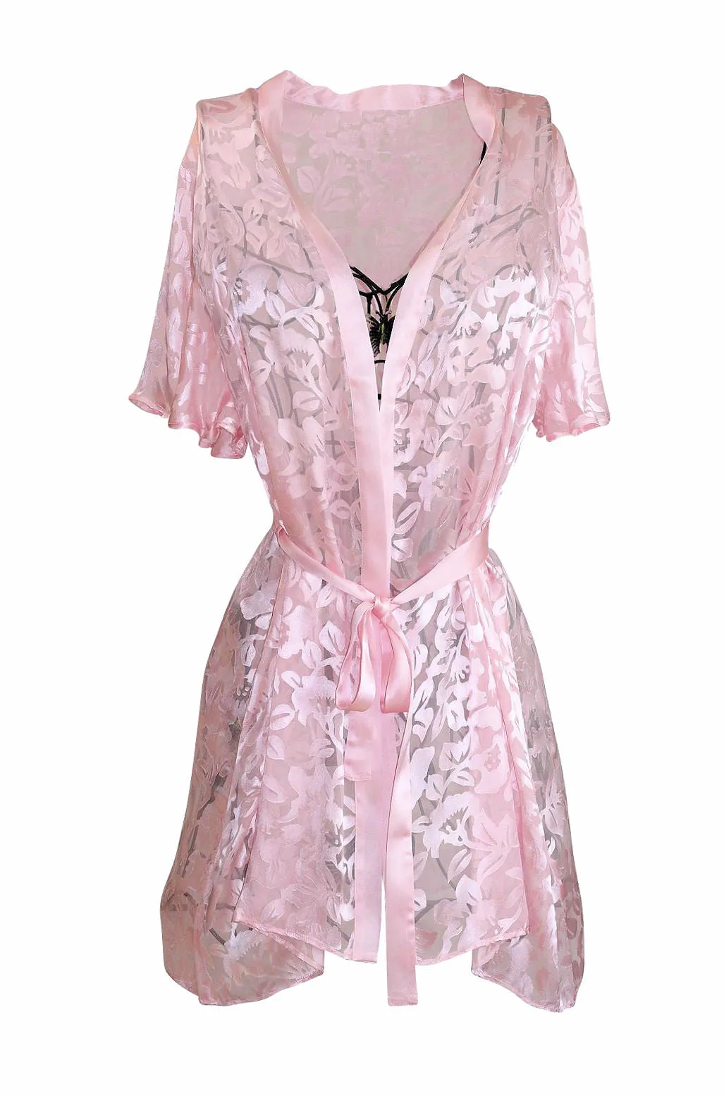 Luxury Nightgown and Robe Set Silk Burnout Short Peignoir Set