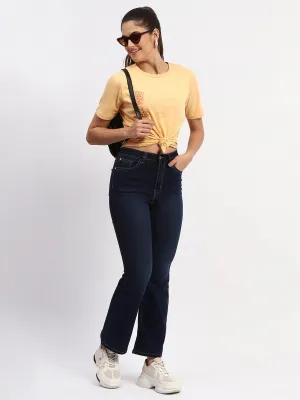 Madame Sinker Handworked Graphic Print Round Neck Light Orange Top