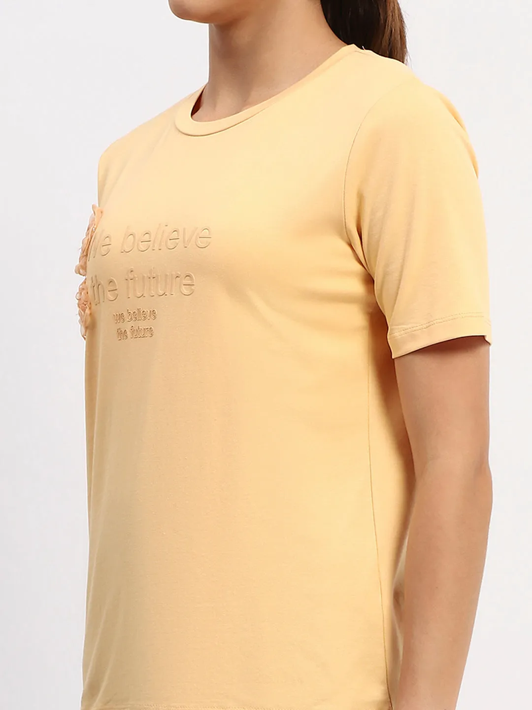 Madame Sinker Handworked Graphic Print Round Neck Light Orange Top