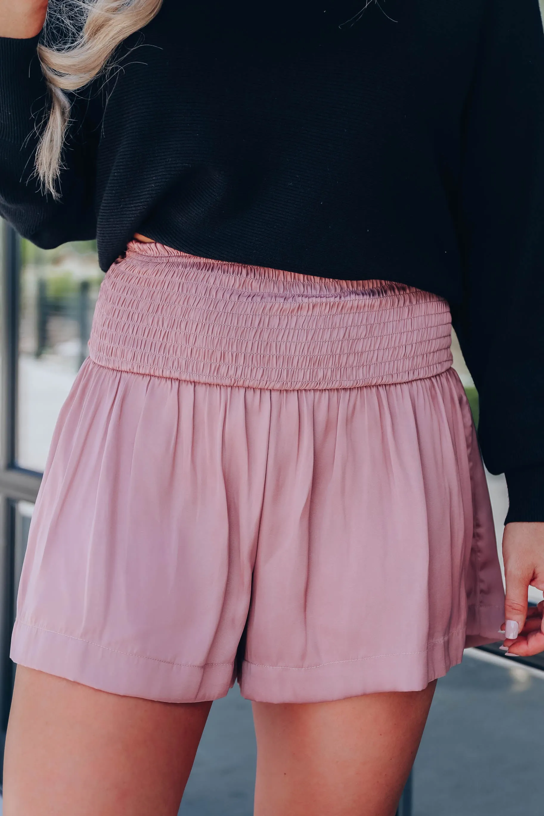 Mauve Smocked Shorts