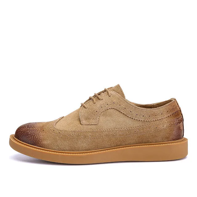 Men Casual Comfortable Lace-up Shoes Spring Autumn Outdoors Wear Massage Waterproof Flats Men Spring Bullock Carved shoes