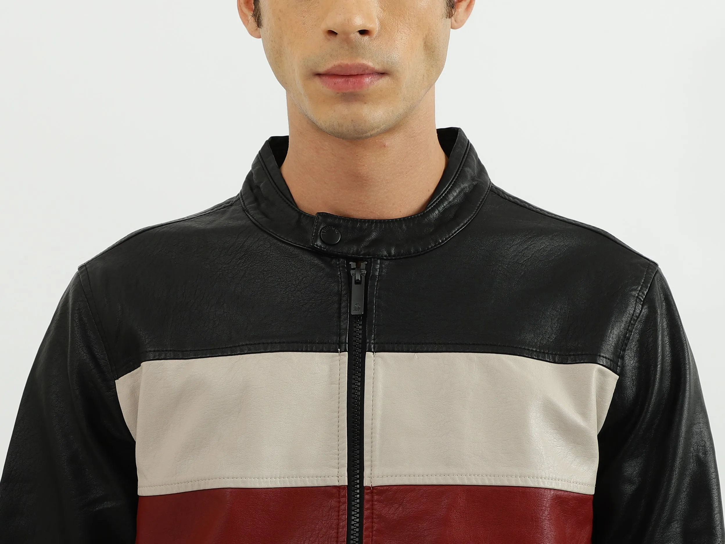 Men Solid Band Collar Jacket