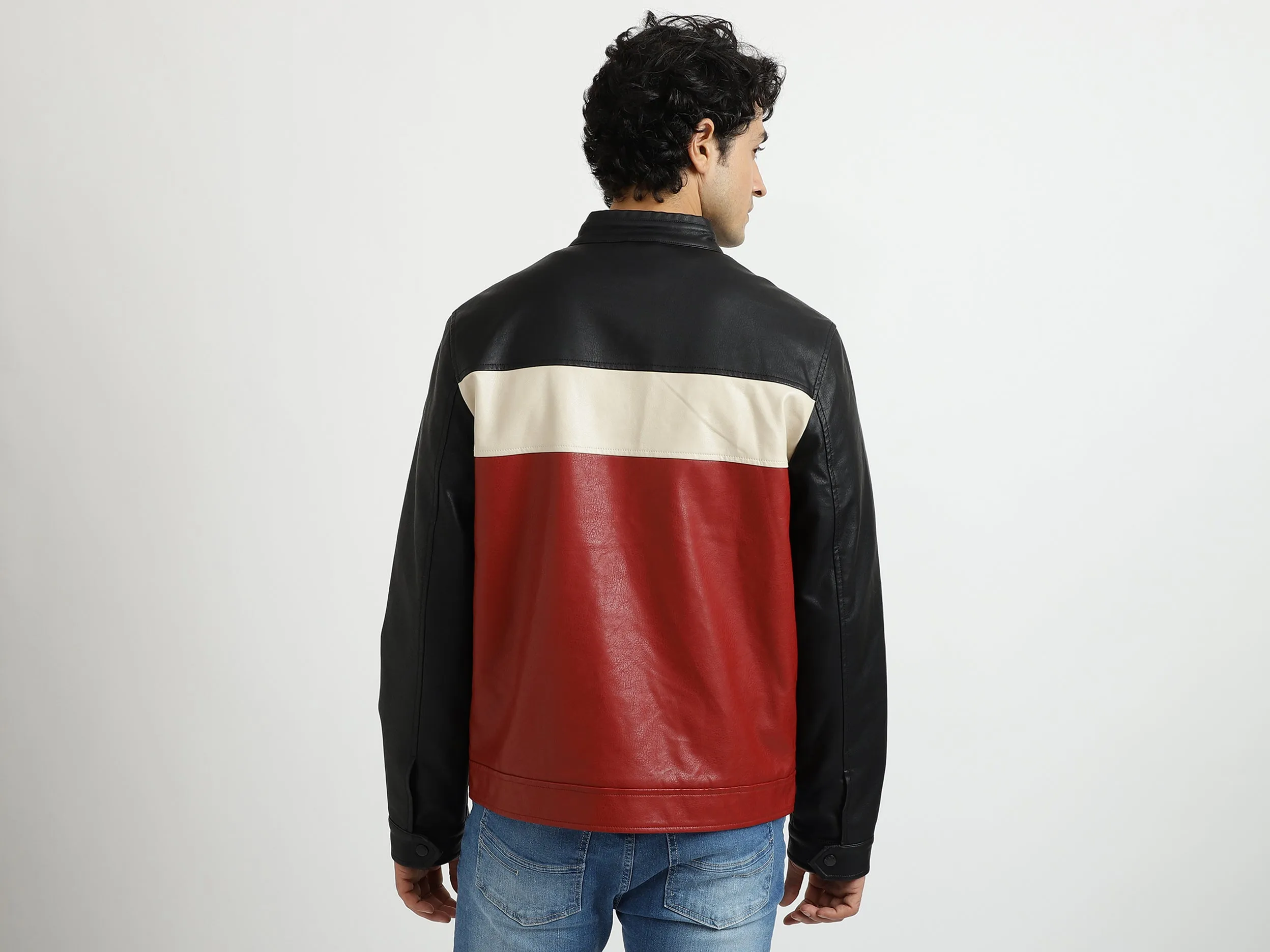 Men Solid Band Collar Jacket