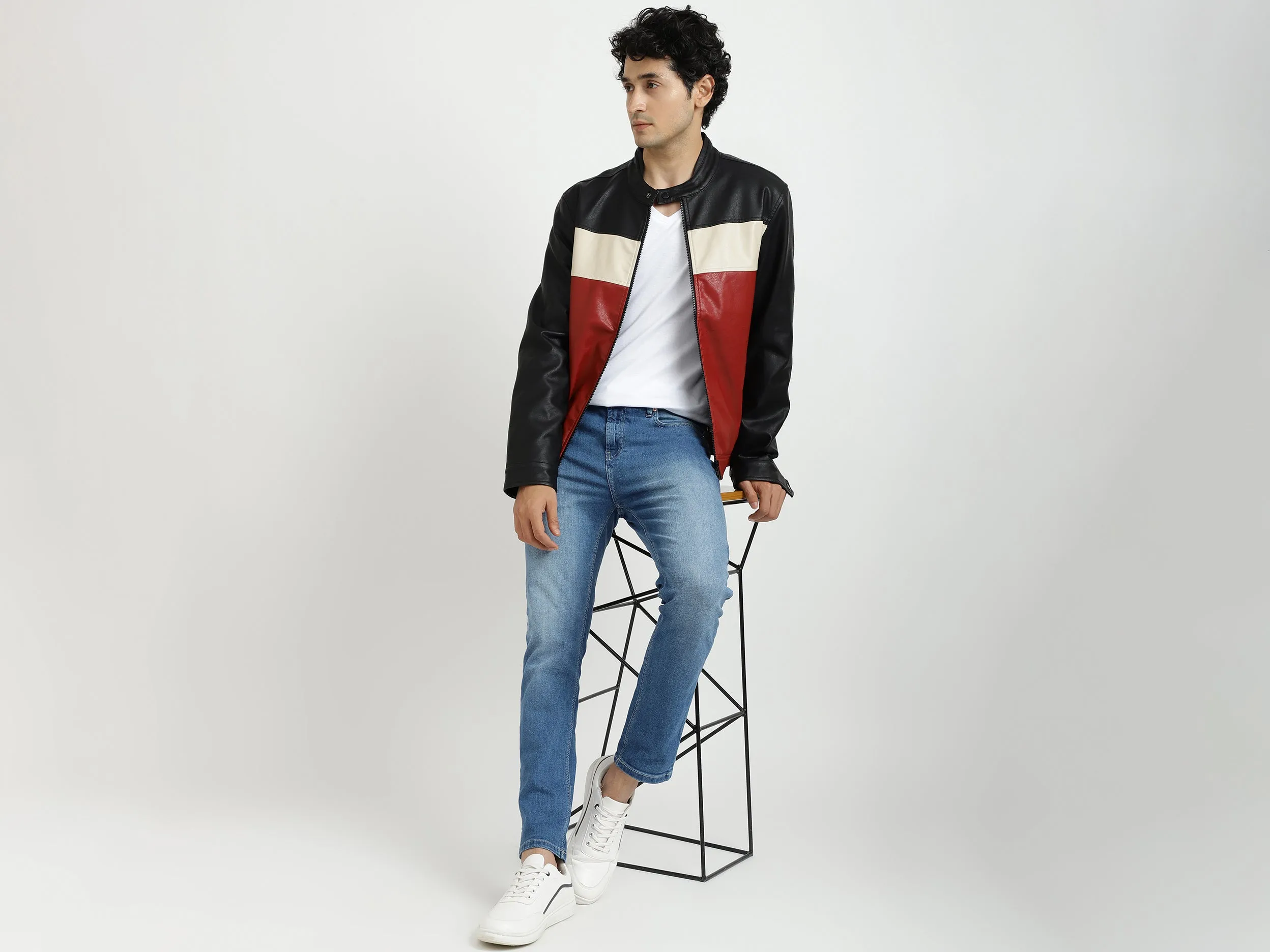 Men Solid Band Collar Jacket