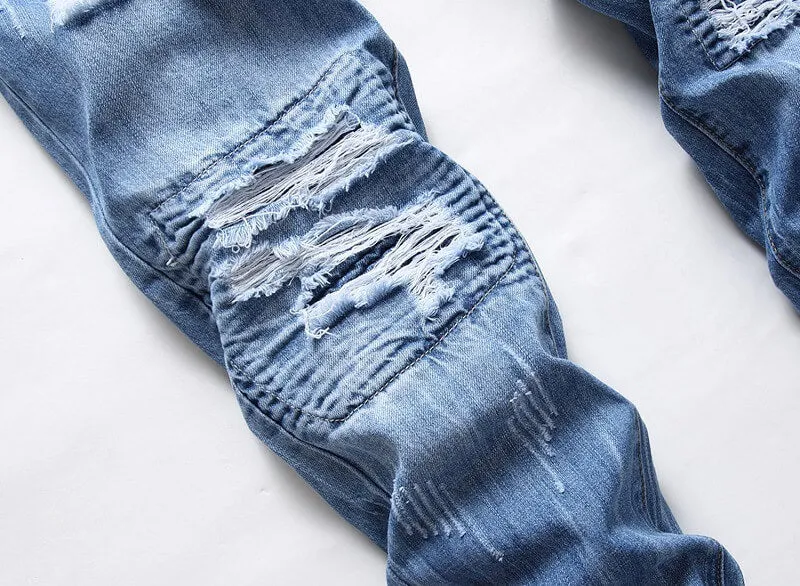 Men's Ripped Jeans Individuality Mid Waisted Jeans Straight Pants