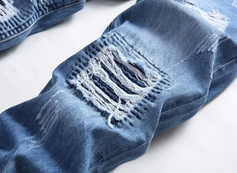 Men's Ripped Jeans Individuality Mid Waisted Jeans Straight Pants