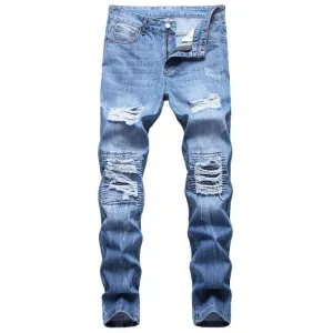 Men's Ripped Jeans Individuality Mid Waisted Jeans Straight Pants