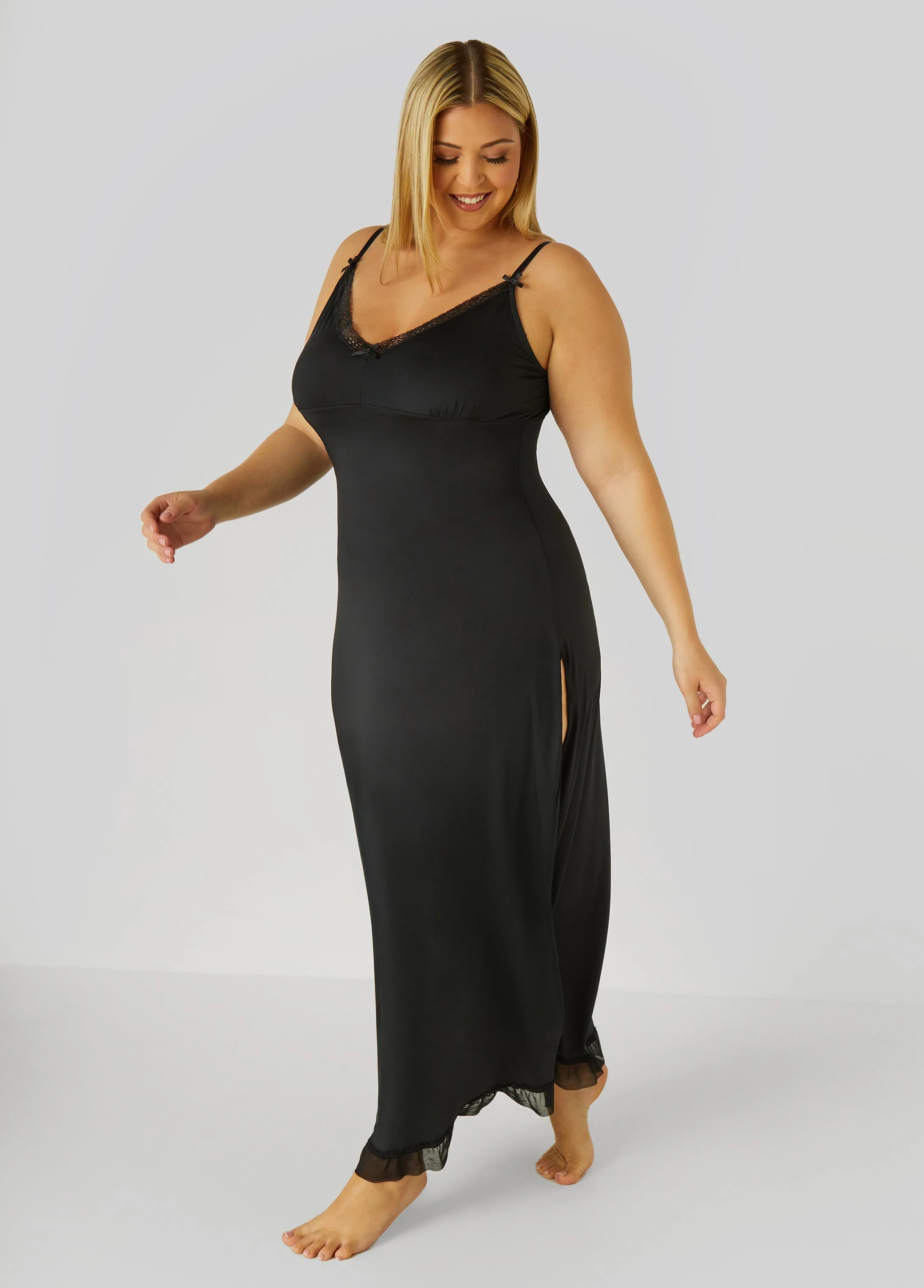 Mesh And Lace Trimmed Nightgown