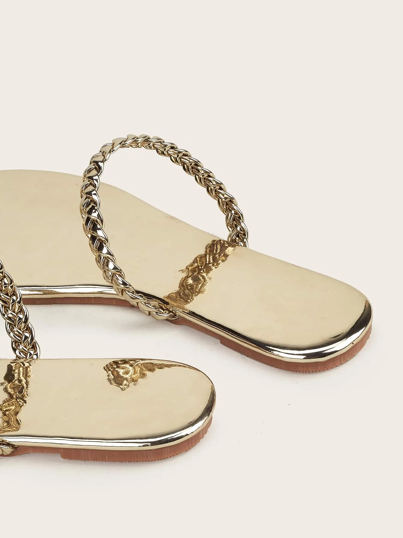 Metallic Rhinestone Decor Braided Thong Sandals