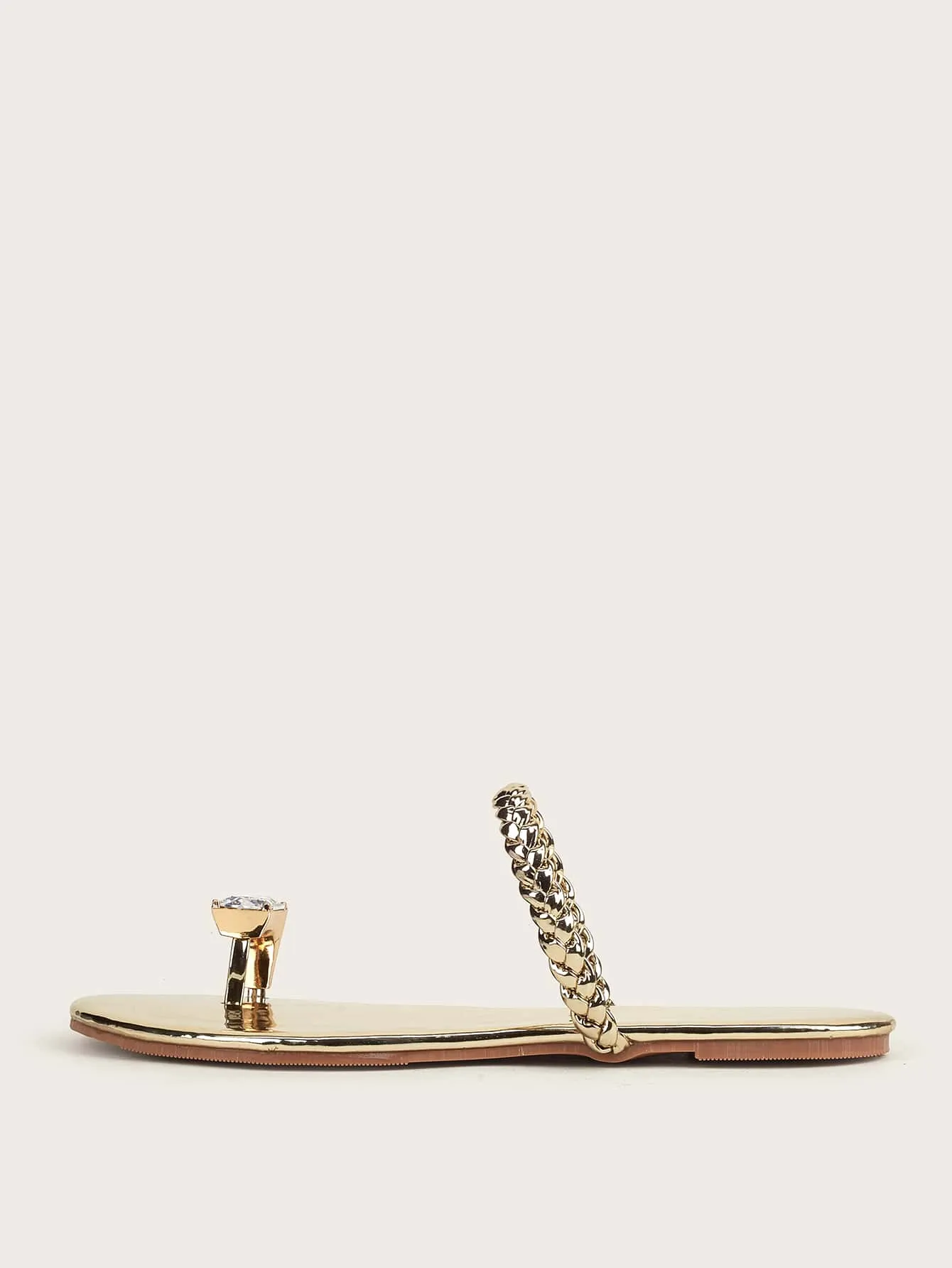 Metallic Rhinestone Decor Braided Thong Sandals