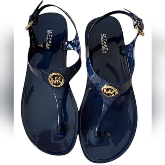 ☆Michael Kors Navy Blue Gold Embellished  Thong Sandals☆