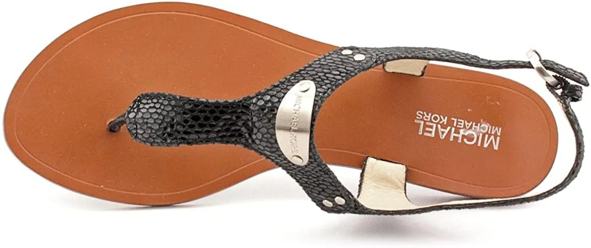 Michael Michael Kors Women's MK Plate Thong Black Saffiano Sandal 5 M