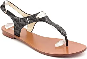 Michael Michael Kors Women's MK Plate Thong Black Saffiano Sandal 5 M