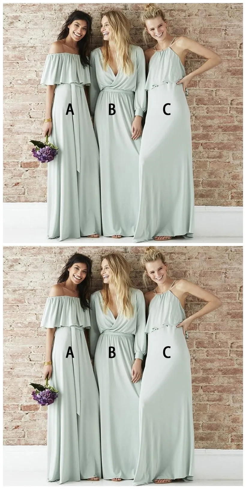 Mismatched Chiffon Light Green Long Bridesmaid Dresses Online, WG211