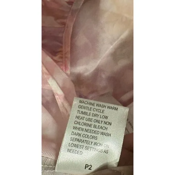 Miss Elaine Pink Pansy FLORAL Silky Short Fluttered Sleeve Long Nightgown Sz M