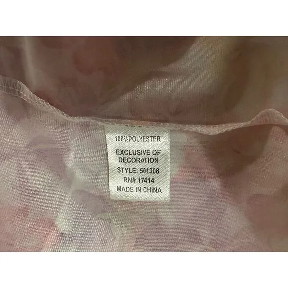 Miss Elaine Pink Pansy FLORAL Silky Short Fluttered Sleeve Long Nightgown Sz M