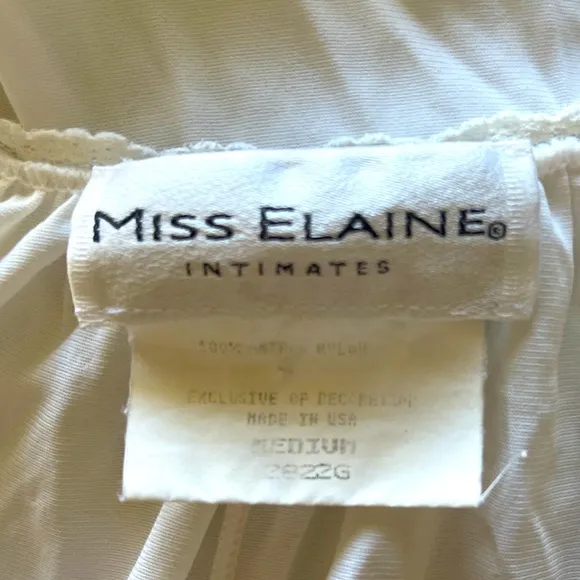 Miss‎ Elaine Vintage Nightgown Embroidered Floral Lace Trim Sleeveless White M