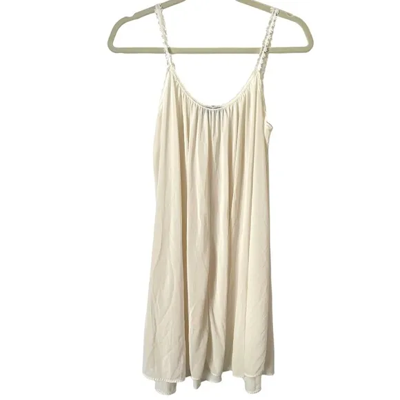 Miss‎ Elaine Vintage Nightgown Embroidered Floral Lace Trim Sleeveless White M