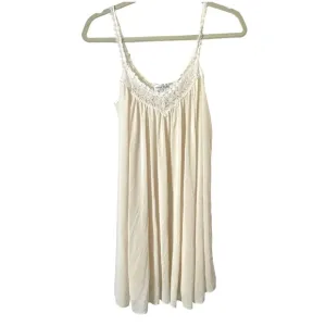 Miss‎ Elaine Vintage Nightgown Embroidered Floral Lace Trim Sleeveless White M